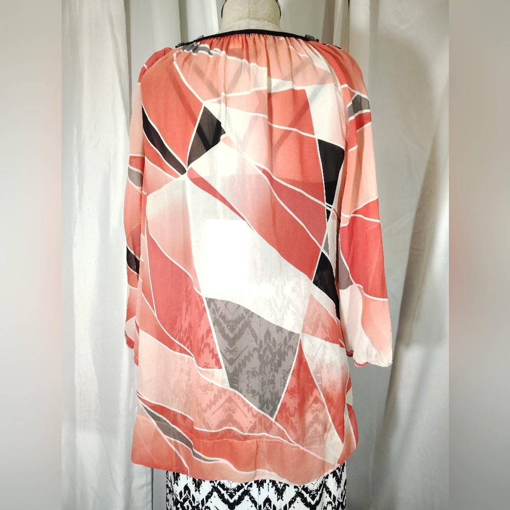 2 Pc: Trixie TAG Maxi Dress+Banana Republic Silk Blouse, Black/White/Coral, XS - Picture 12 of 16